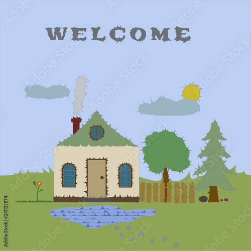 Canvastavla inhospitable house funny vector illustration eps drawing