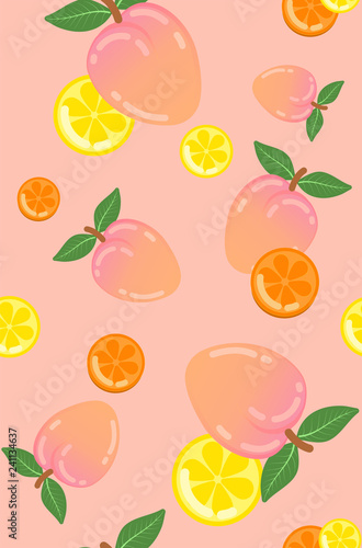 Fototapeta Naklejka Na Ścianę i Meble -  cute sweet peach, lemon, orange seamless vector pattern
