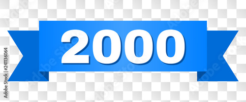 2000 text on a ribbon. Designed with white caption and blue stripe. Vector banner with 2000 tag on a transparent background.