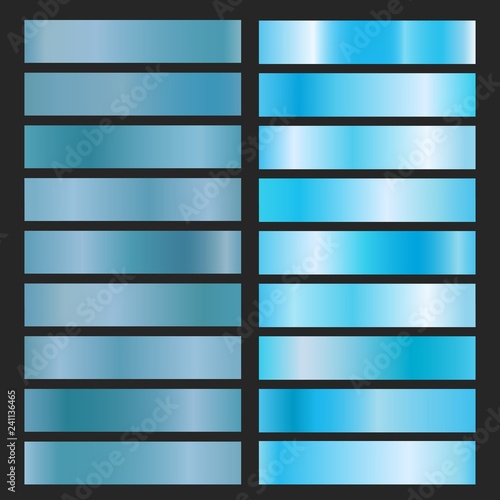 Blue metal foil. Texture turquoise vector, shiny metal gradients collection for labels and frames or ribbons design