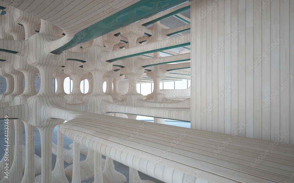 Obraz premium Empty dark abstract concrete and wood smooth interior. Architectural background. 3D illustration and rendering