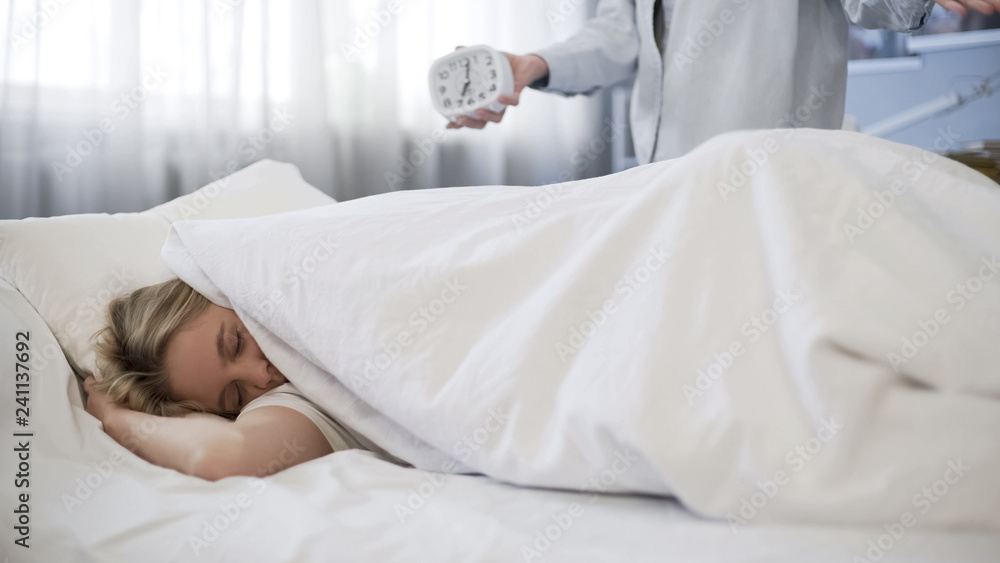 Useless attempt to wake up daughter in morning, late for school, troubled teen Useless attempt to wake up daughter in morning, late for school, troubled teen