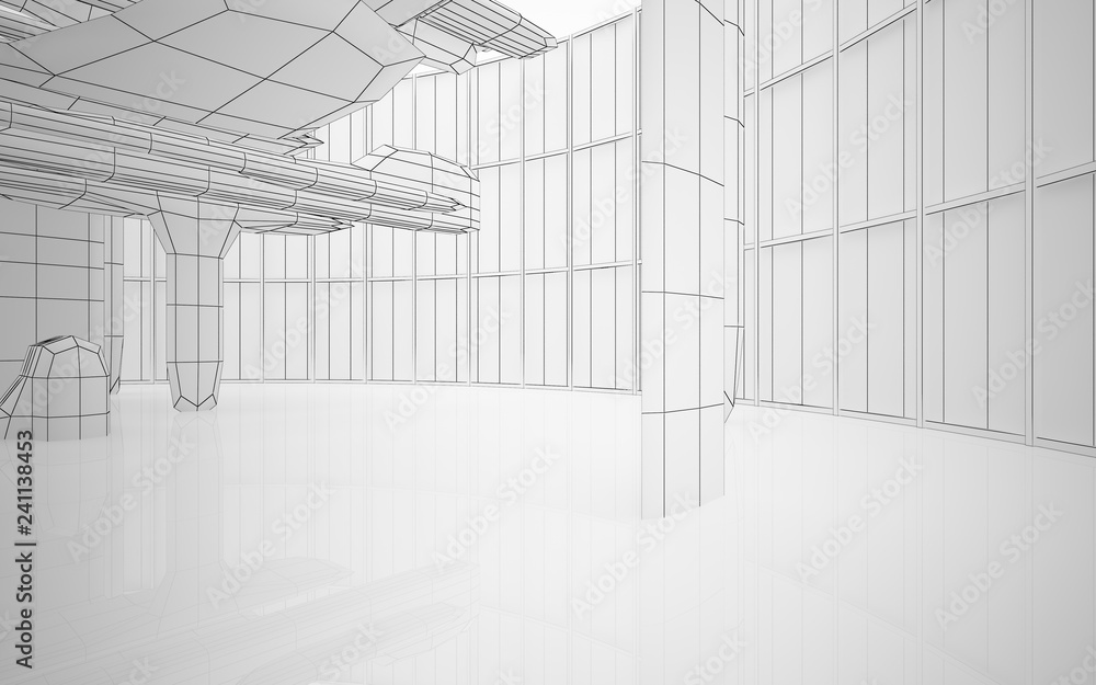 Abstract white interior highlights future. Polygon drawing . Architectural background. 3D illustration and rendering Abstract white interior highlights future. Polygon drawing . Architectural background. 3D illustration and rendering