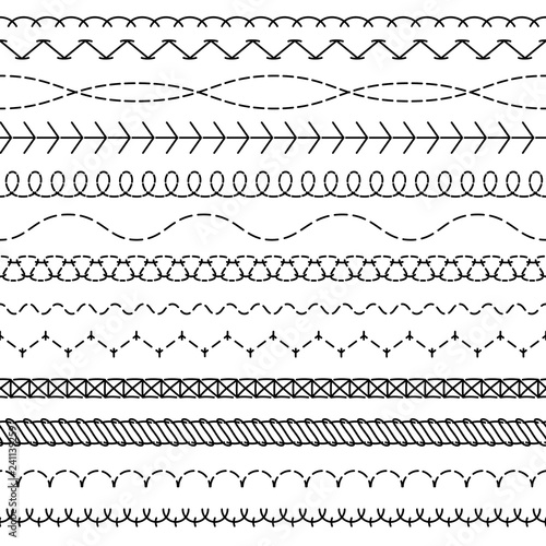 Stitch lines. Stitched seamless pattern threading borders sewing stripe fabric thread zigzag edges sew textile