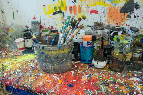 Color firework messy art studio atelier