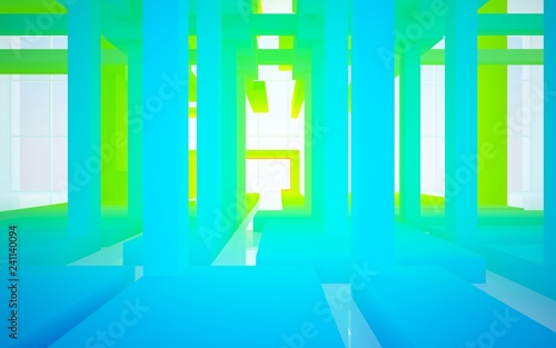 Abstract white and colored gradient  interior multilevel public space with window. 3D illustration and rendering.