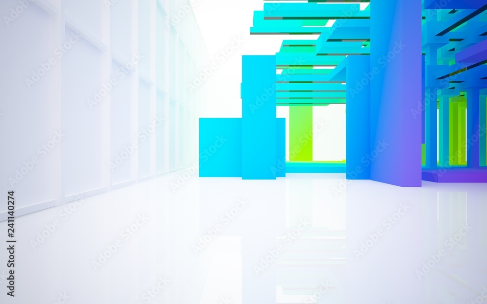 custom made wallpaper toronto digitalAbstract white and colored gradient interior multilevel public space with window. 3D illustration and rendering.