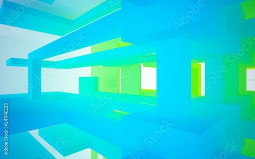 Abstract white and colored gradient interior multilevel public space with window. 3D illustration and rendering.