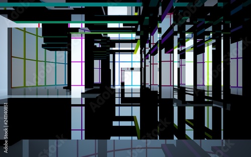 Abstract white and colored gradient interior multilevel public space with window. 3D illustration and rendering. © SERGEYMANSUROV