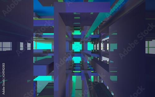 Abstract white and colored gradient interior multilevel public space with window. 3D illustration and rendering.