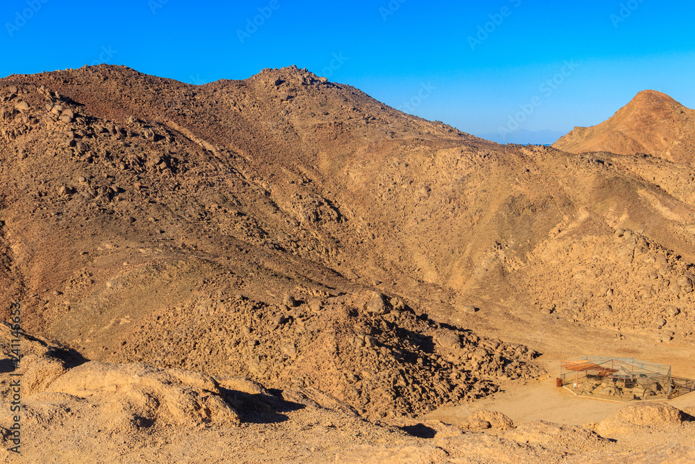 View of Arabian desert and mountain range Red Sea Hills in Egypt