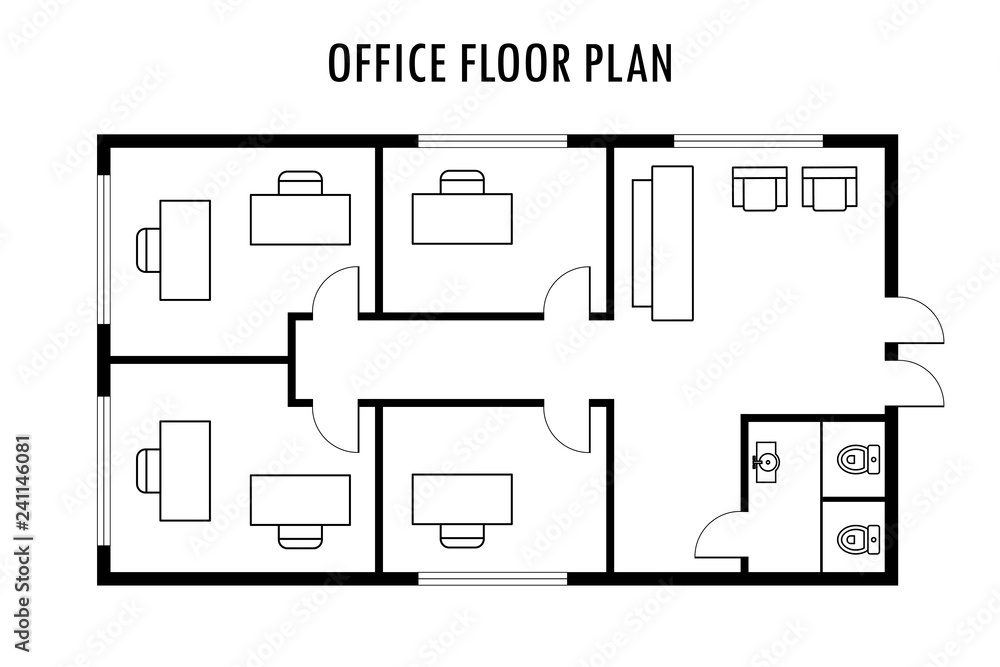 Architecture plan with furniture. Office floor plan, isolated on white