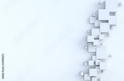 White geometric cube and polygon shapes and copy space background. for design decorate. Realistic 3D render.