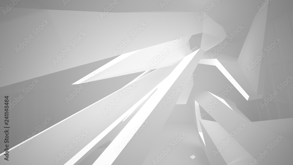 Abstract white interior multilevel public space with neon lighting. 3D illustration and rendering. Abstract white interior multilevel public space with neon lighting. 3D illustration and rendering.
