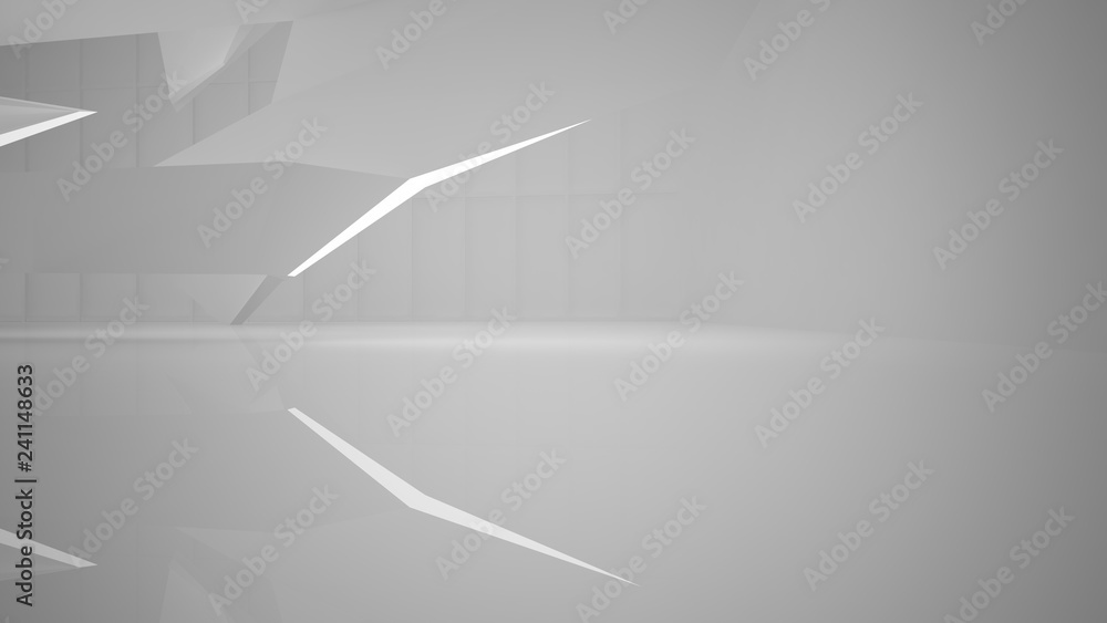 Abstract white interior multilevel public space with neon lighting. 3D illustration and rendering. Abstract white interior multilevel public space with neon lighting. 3D illustration and rendering.