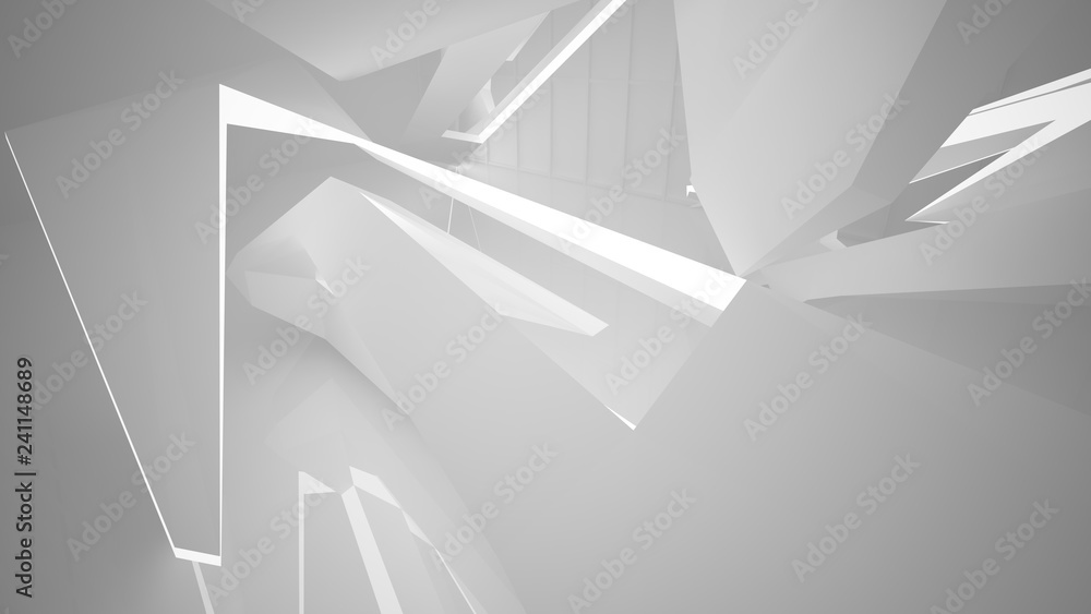 Abstract white interior multilevel public space with neon lighting. 3D illustration and rendering. Abstract white interior multilevel public space with neon lighting. 3D illustration and rendering.