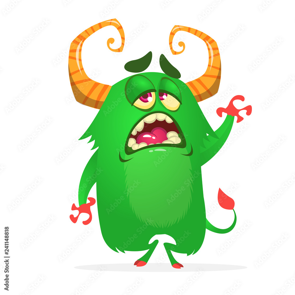 Sad and tired monster character waving hand. Halloween illustration Sad and tired monster character waving hand. Halloween illustration