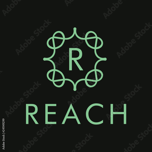 Premium linear shield monogram letter R logotype. Elegant crest leaf stamp icon vector logo. Luxury alphabet frame symbol. - Vector