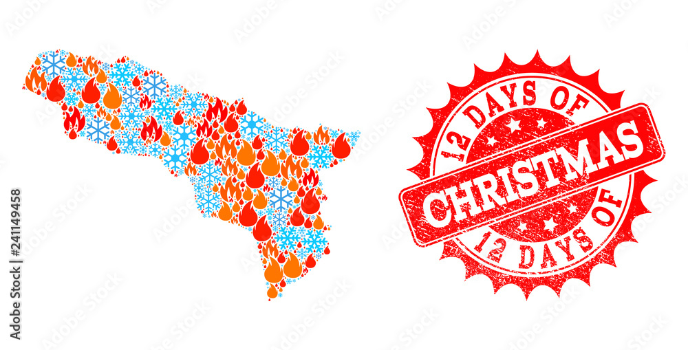 Composition of winter and flame map of Abkhazia and 12 Days of