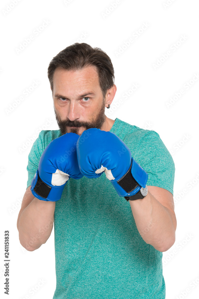 Serious bearded boxer being ready for fighting Serious bearded boxer being ready for fighting