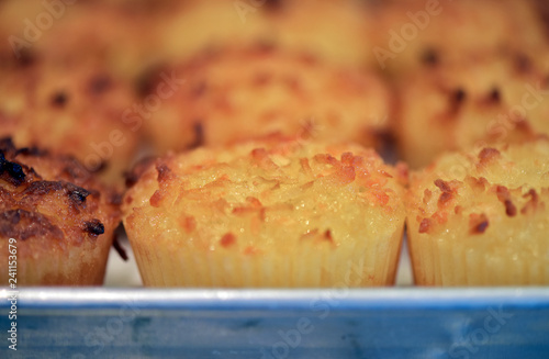 Closeup of queijadinha, typical Brazilian candy photo