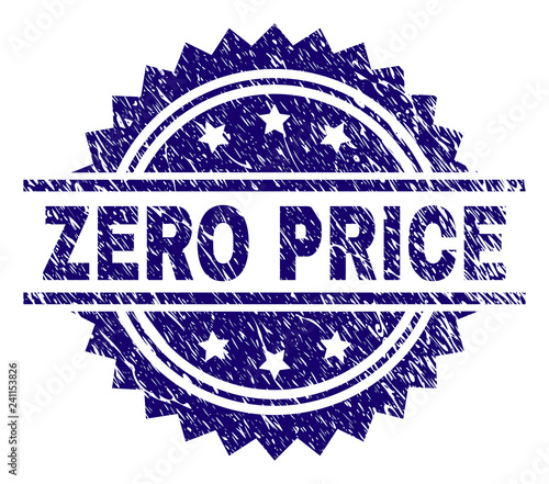ZERO PRICE stamp seal watermark with distress style. Blue vector rubber print of ZERO PRICE title with dust texture.