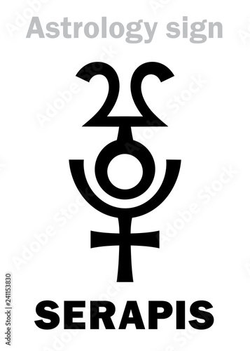 Astrology Alphabet: SERAPIS / Osiris-Apis (Userhapi), the Hellenistic Egyptian god of abundance, fertility, underworld and afterlife. Hieroglyphics character sign (original single symbol).