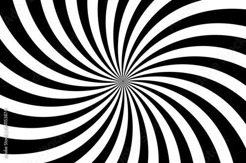 Simple black and white background. Spiral stripes in retro pop art style