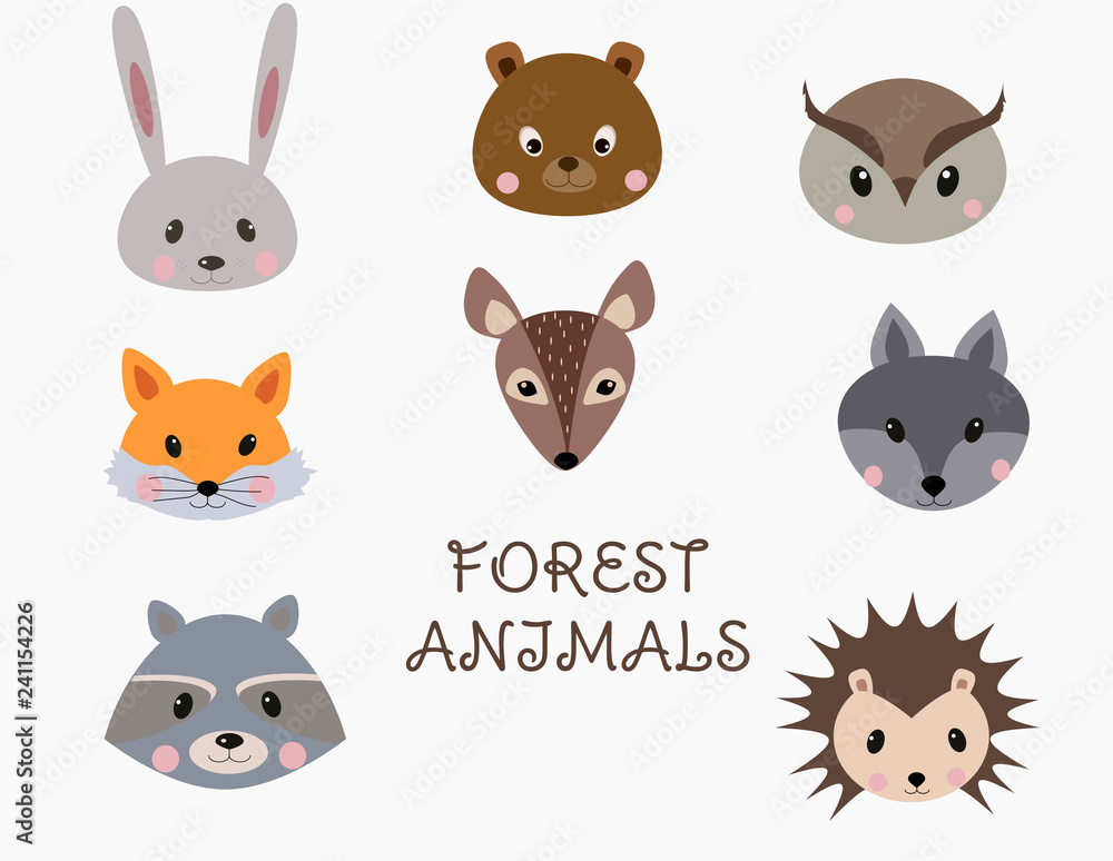 Set of forest animals faces.