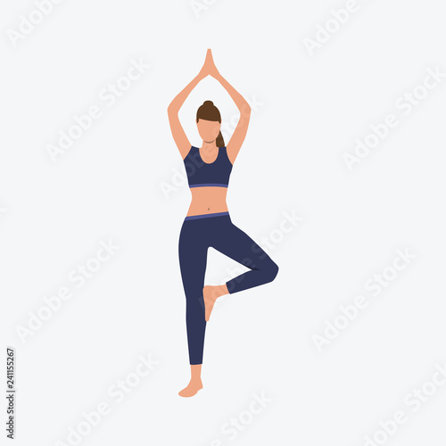 Woman standing in yoga position. Exercise, asana, balance. Can be used for topics like sport, healthy lifestyle, training