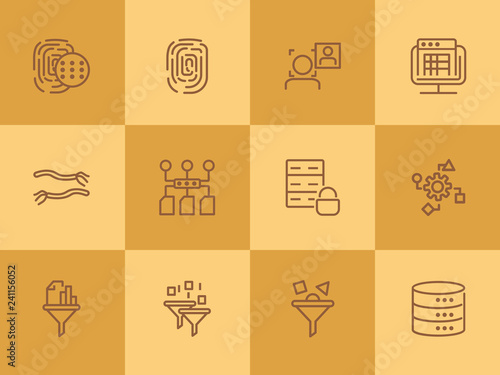 Empiric method line icon set. Fingerprint, data safety, face detection. Modern technology concept. Can be used for topics like data storage, app development, filter