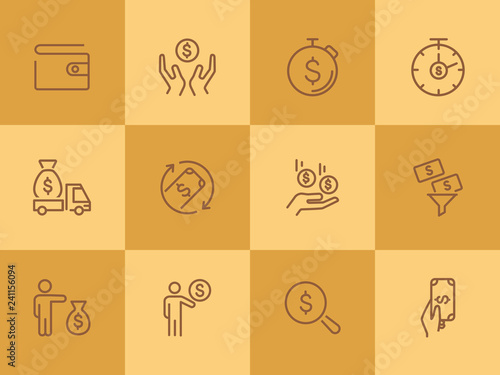 Finance management line icon set. Purse, earning, loan. Money concept. Can be used for topics like business, investment, saving, charity