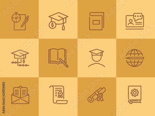 Online learning line icon set. Book, webinar, diploma. Education concept. Can be used for topics like studying, teaching, graduation