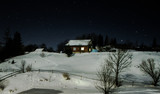 village house in  winter night