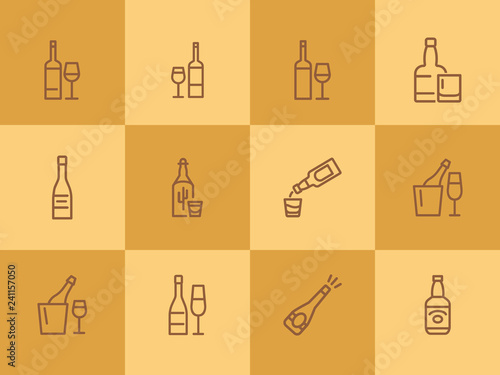 Wine and beer line icon set. Set of line icons on white background. Alcohol concept.  Bottle, glass, wine, beer. Vector illustration can be used for topics like bar, alcohol, restaurant