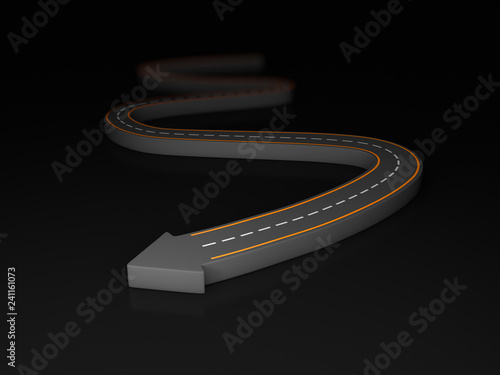 3d Illustration of highway arrow at the end of a road
