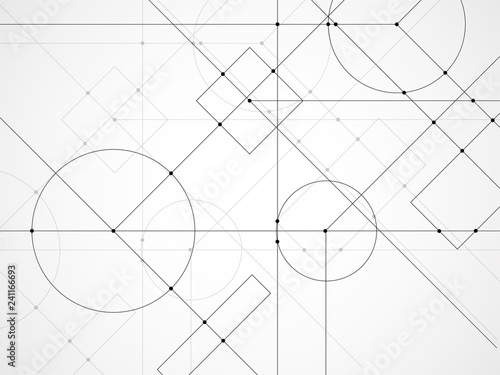 Abstract background of engineering drawing. Technological wallpaper made with circles and lines. Geometric design