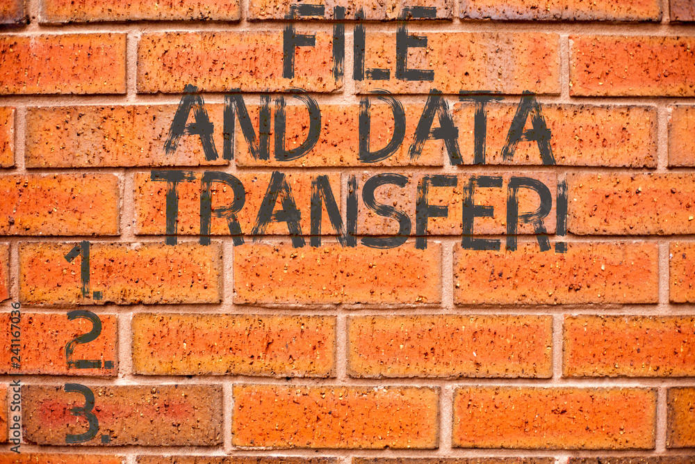 Conceptual hand writing showing File And Data Transfer. Business photo showcasing Transferring information online by the internet Conceptual hand writing showing File And Data Transfer. Business photo showcasing Transferring information online by the internet