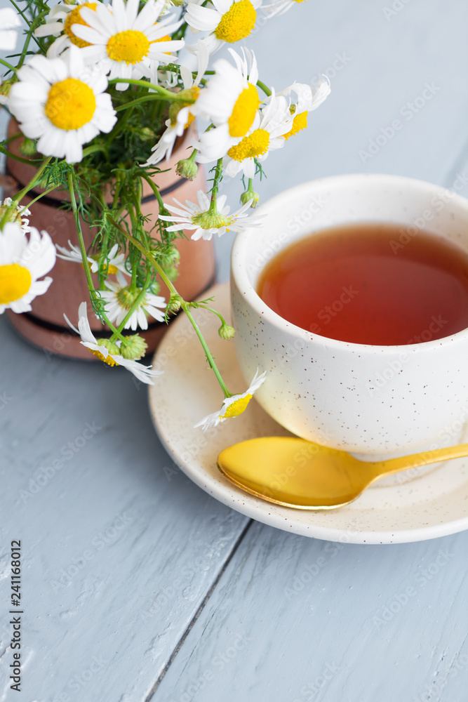 cup of herbal chamomile tea with fresh daisy flowers on wooden background. doctor treatment and prevention of immune concept, medicine - folk, alternative, complementary, traditional medicine cup of herbal chamomile tea with fresh daisy flowers on wooden background. doctor treatment and prevention of immune concept, medicine - folk, alternative, complementary, traditional medicine