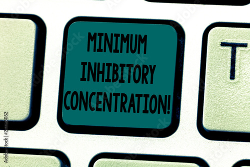 Text sign showing Minimum Inhibitory Concentration. Conceptual photo lowest concentration of a chemical Keyboard key Intention to create computer message pressing keypad idea photo