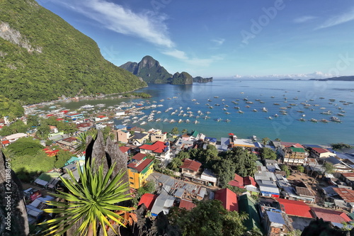 Northwards view from Taraw cliff over El Nido town-bay-port. Palawan-Philippines-0912 photo