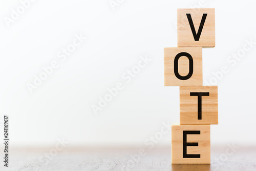 Vote written on wooden cubes