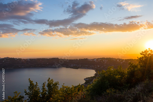Beautiful sunset over the lake Albano nearby Rome, Italy