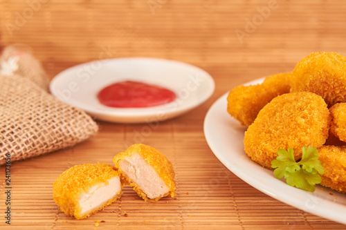 Delicius fried chicken nuggets with sauce