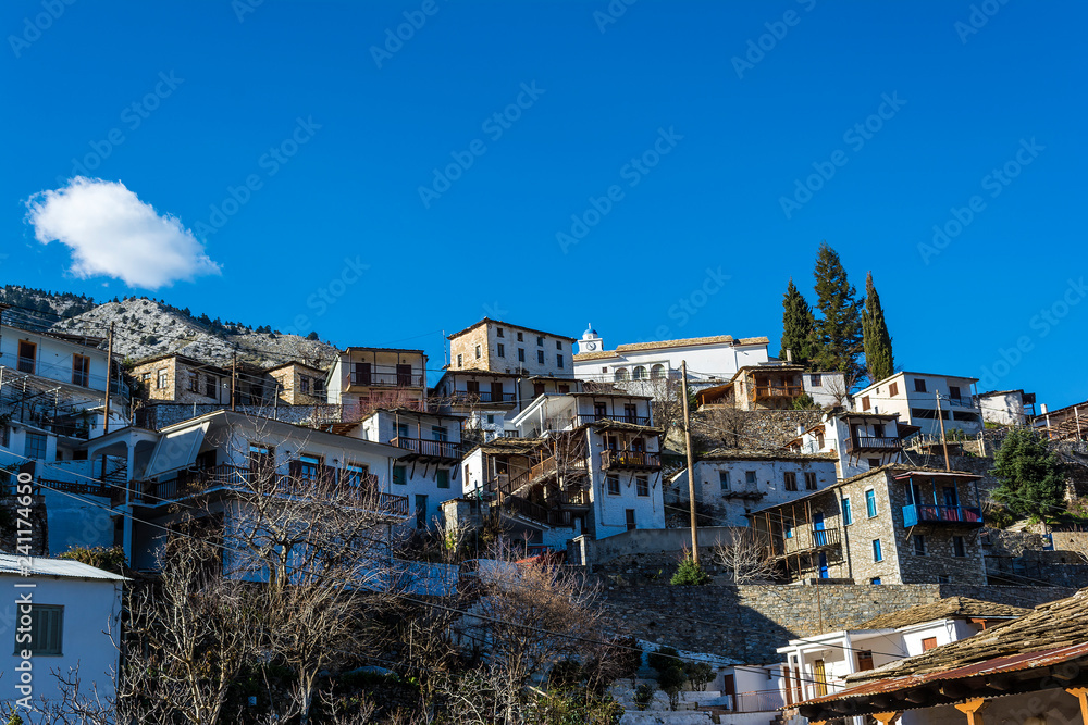 Panoramic view of Kastanitsa, a traditional historic village in Arcadia Peloponnese Greece
