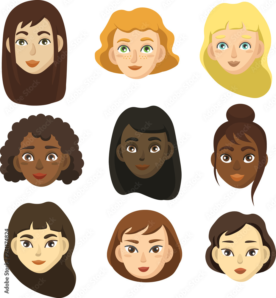 Set of woman's faces of different nationalities Set of woman's faces of different nationalities