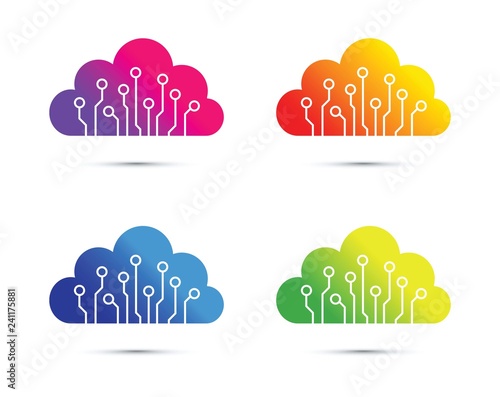 colourful abstract cloud computer chip icon set