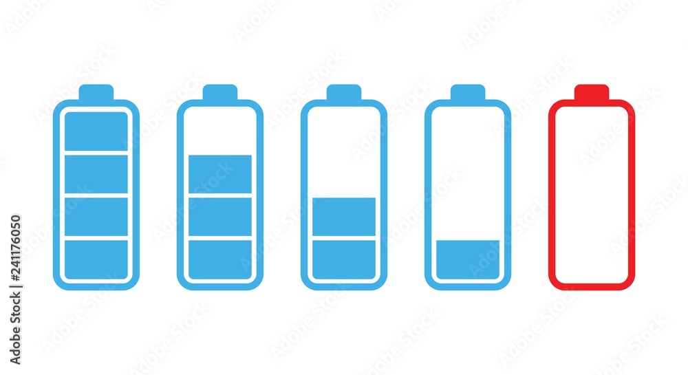 Colourful battery charging levels icon set Colourful battery charging levels icon set