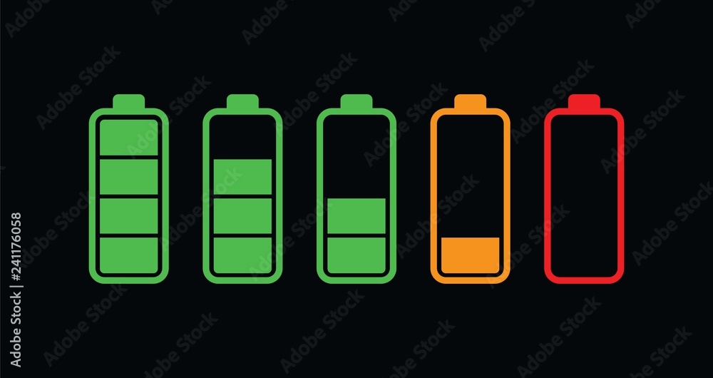 Colourful battery charging levels icon set Colourful battery charging levels icon set