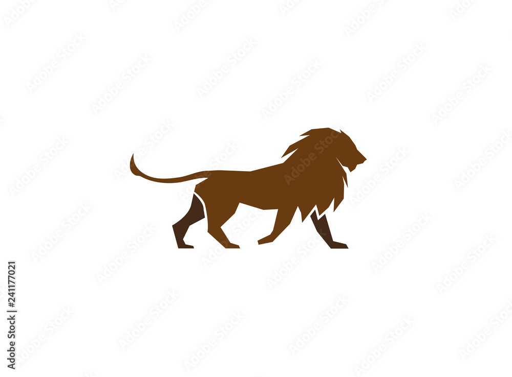 Brown lion walking and tail up logo Design Brown lion walking and tail up logo Design
